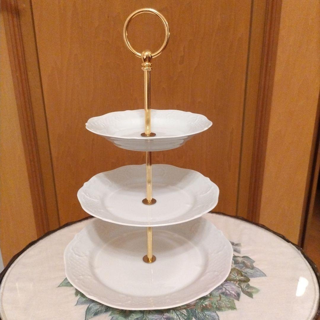 Xmas ドイツ リンドナー製 ケーキスタンド3段 組立式 メルレットホワイトレース3段ケーキスタンド/イタリア製｜輸入食器